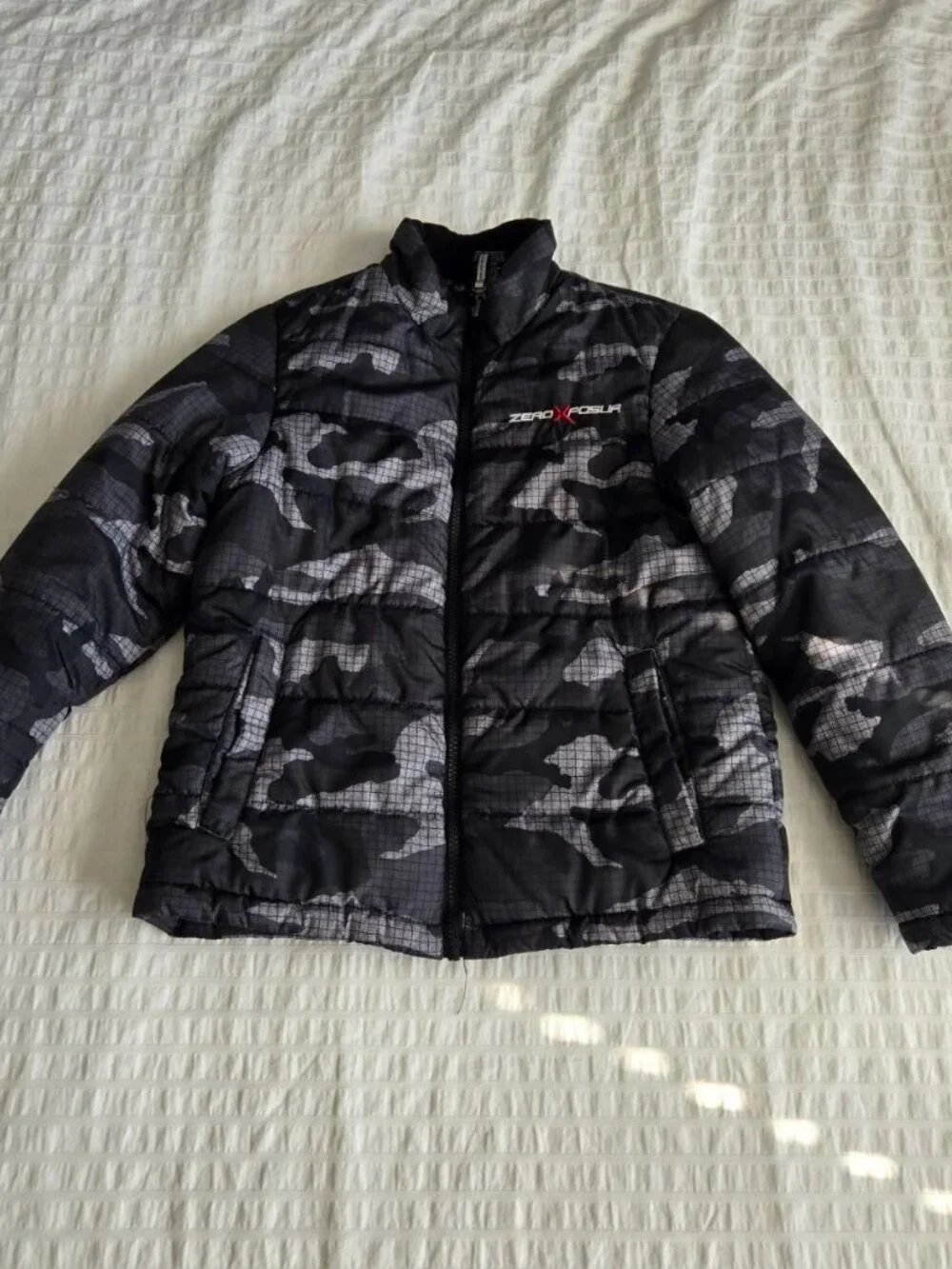 ZeroXposur Kids Puffer Jacket Gray Black Camo Warm Winter Coat Size M 10-12